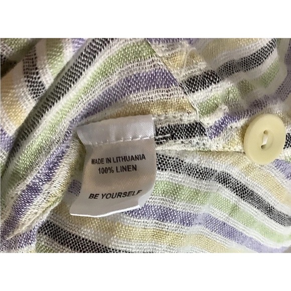 Flax Sz P 100% Linen Beach Vacation Pullover Striped Tunic Top Multicolor - Picture 7 of 7